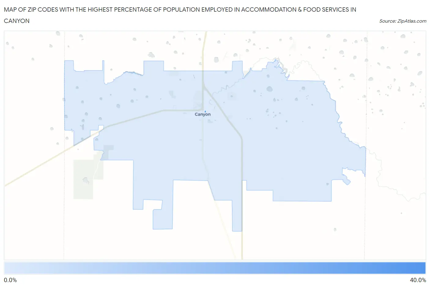 Zip Codes with the Highest Percentage of Population Employed in Accommodation & Food Services in Canyon Map