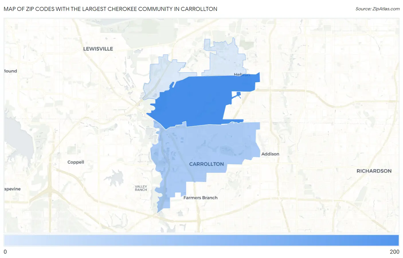 Zip Codes with the Largest Cherokee Community in Carrollton Map