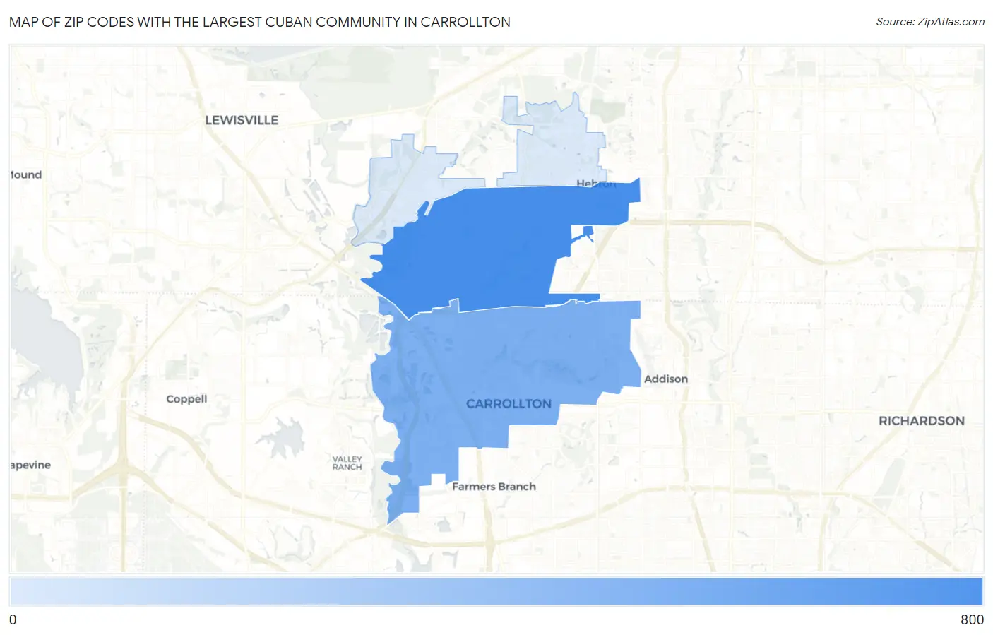 Zip Codes with the Largest Cuban Community in Carrollton Map