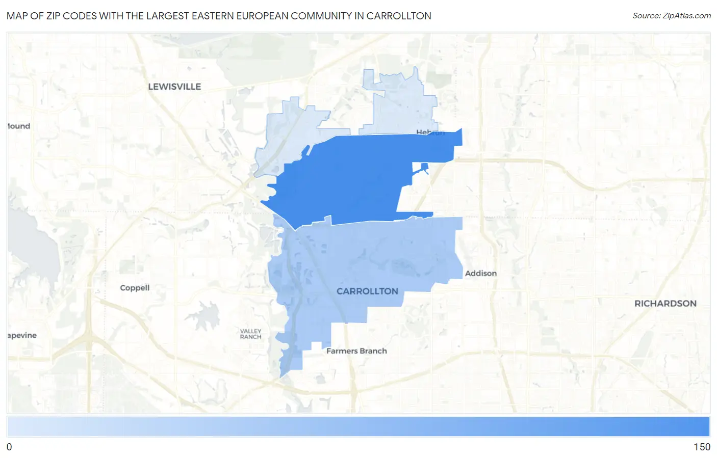 Zip Codes with the Largest Eastern European Community in Carrollton Map
