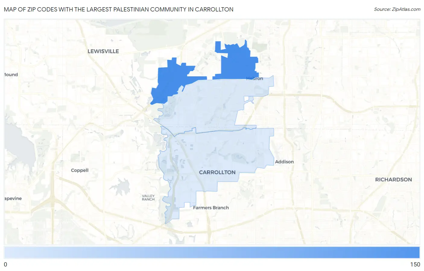 Zip Codes with the Largest Palestinian Community in Carrollton Map