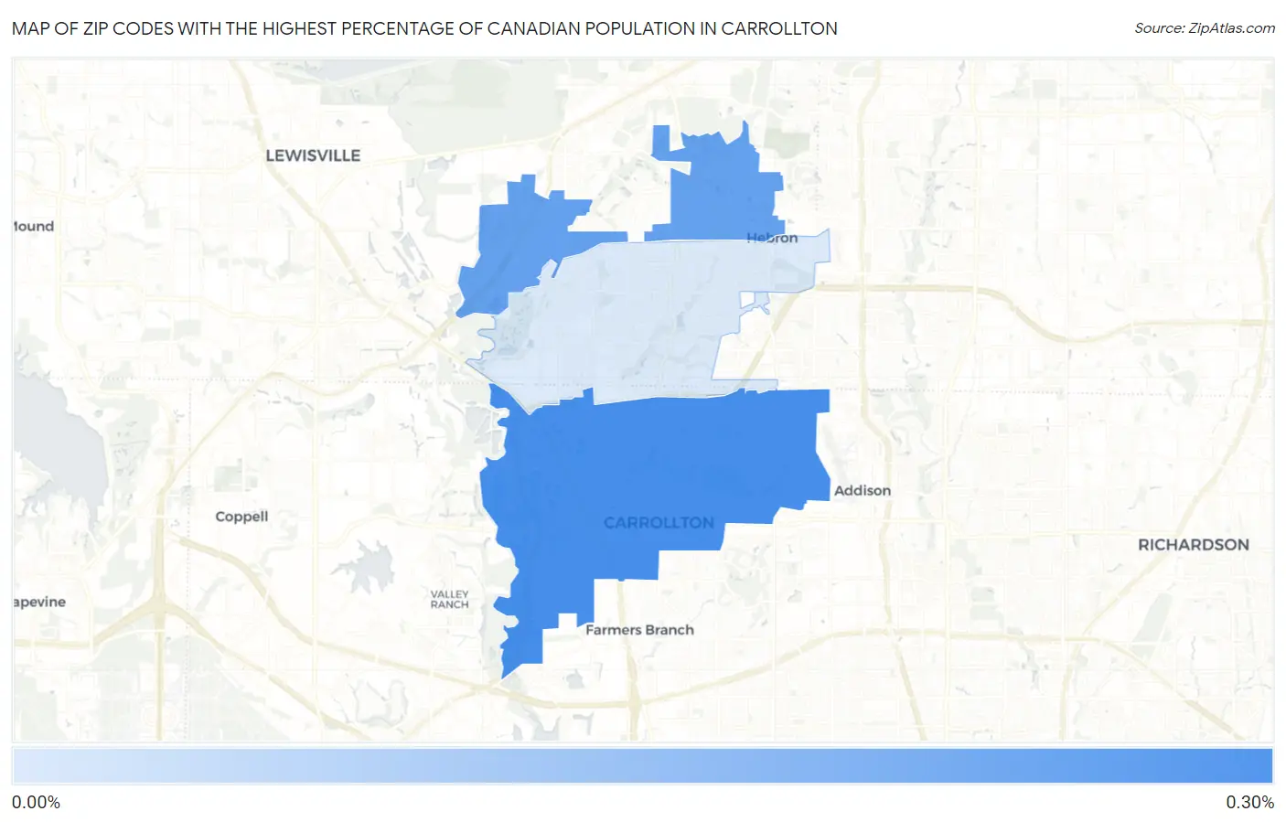 Zip Codes with the Highest Percentage of Canadian Population in Carrollton Map