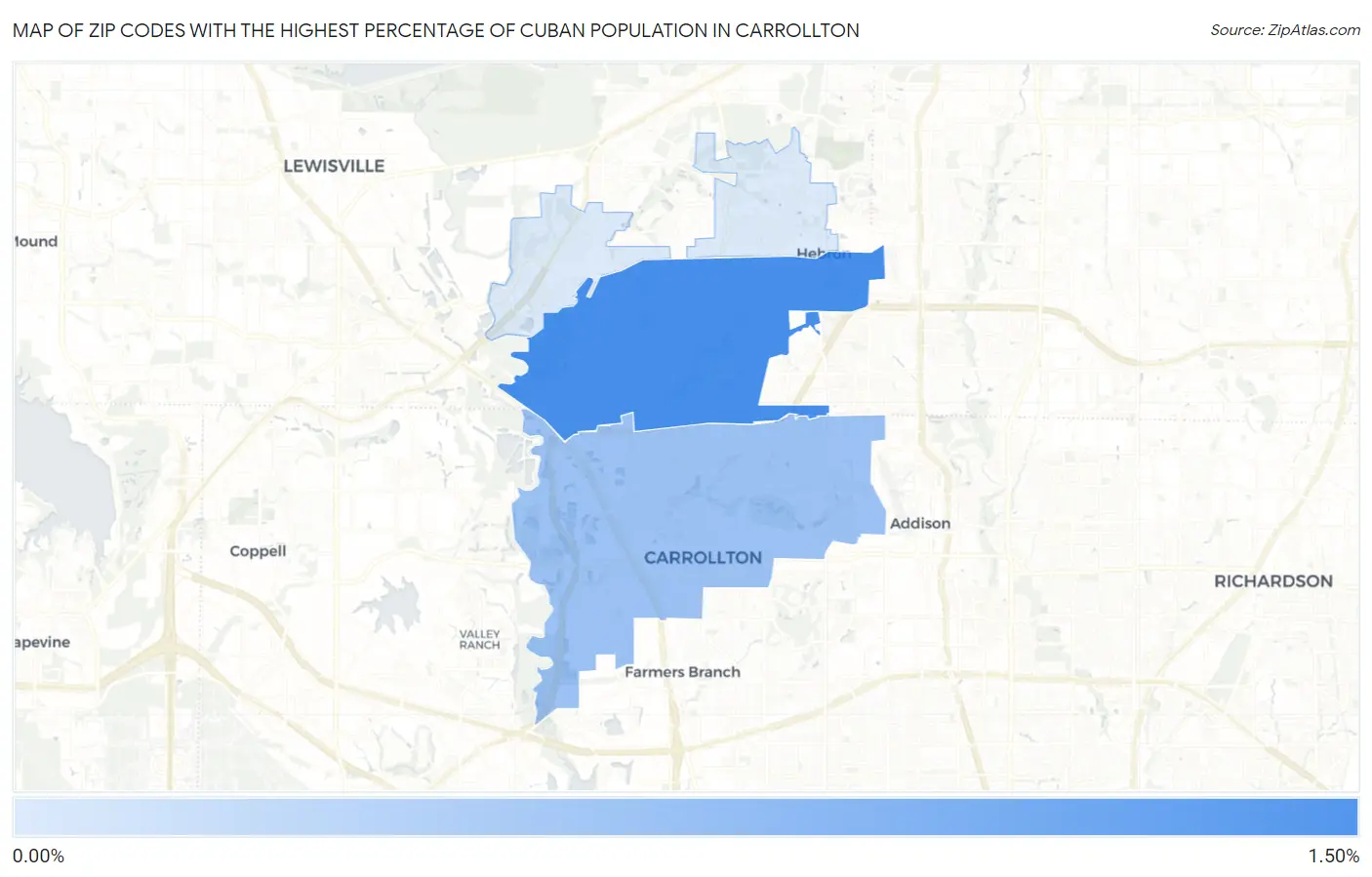 Zip Codes with the Highest Percentage of Cuban Population in Carrollton Map