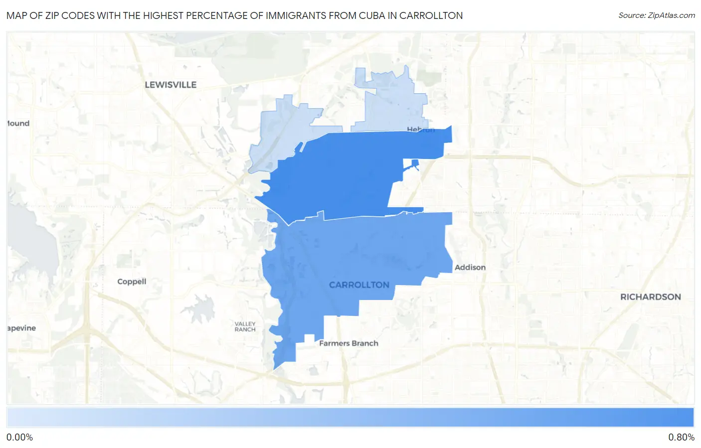 Zip Codes with the Highest Percentage of Immigrants from Cuba in Carrollton Map