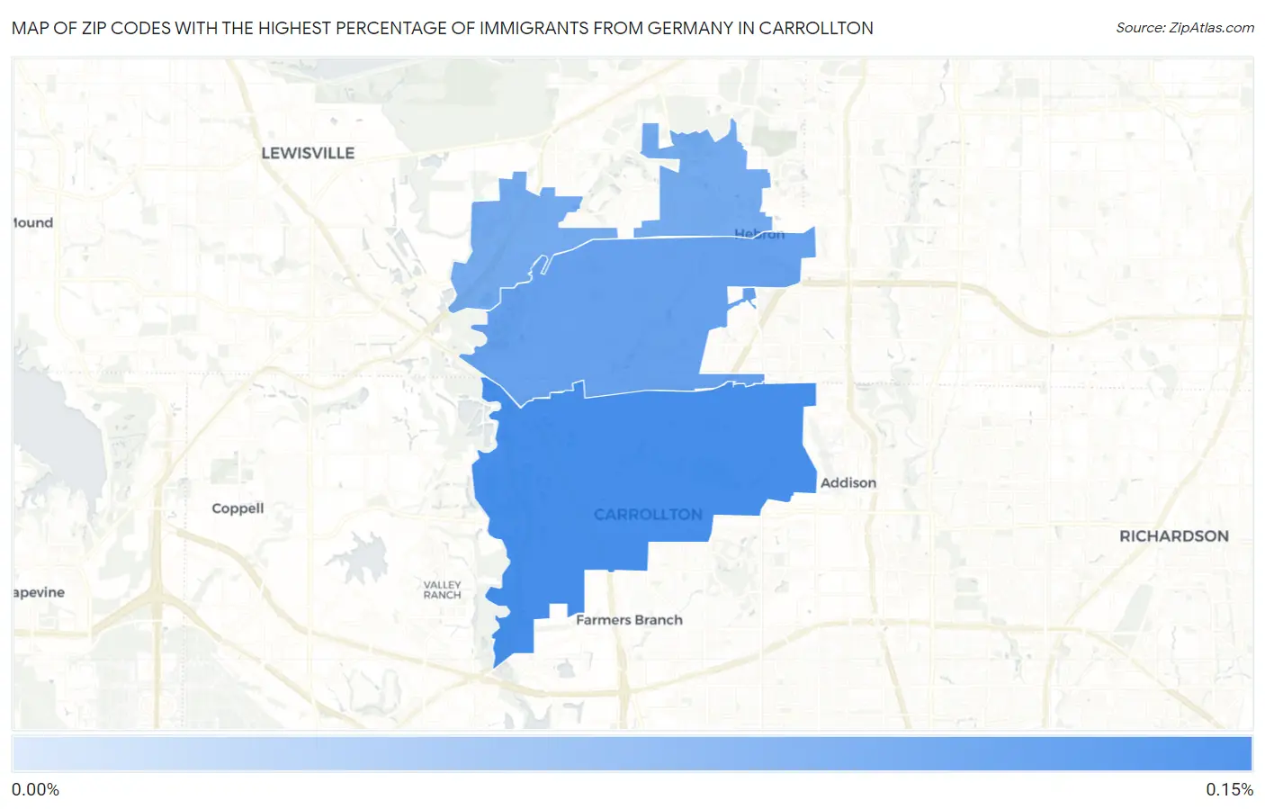 Zip Codes with the Highest Percentage of Immigrants from Germany in Carrollton Map