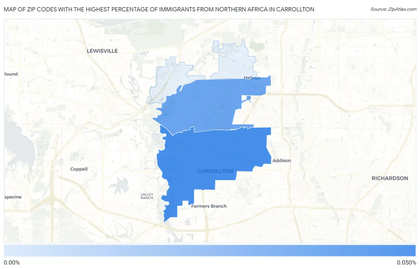 Zip Codes with the Highest Percentage of Immigrants from Northern Africa in Carrollton Map