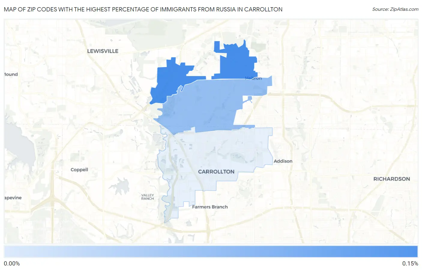 Zip Codes with the Highest Percentage of Immigrants from Russia in Carrollton Map