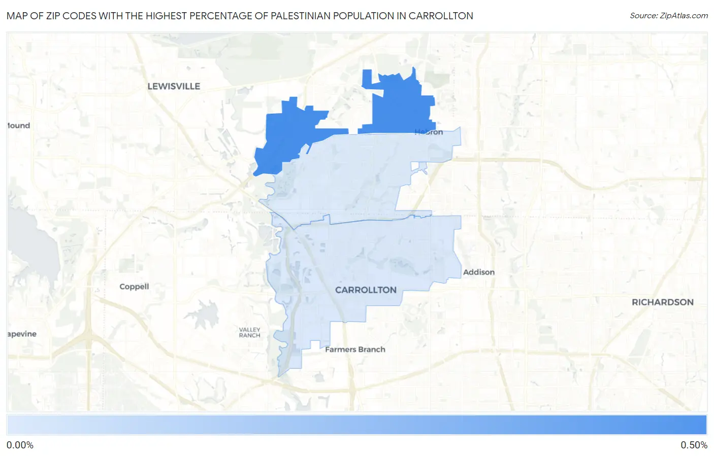 Zip Codes with the Highest Percentage of Palestinian Population in Carrollton Map