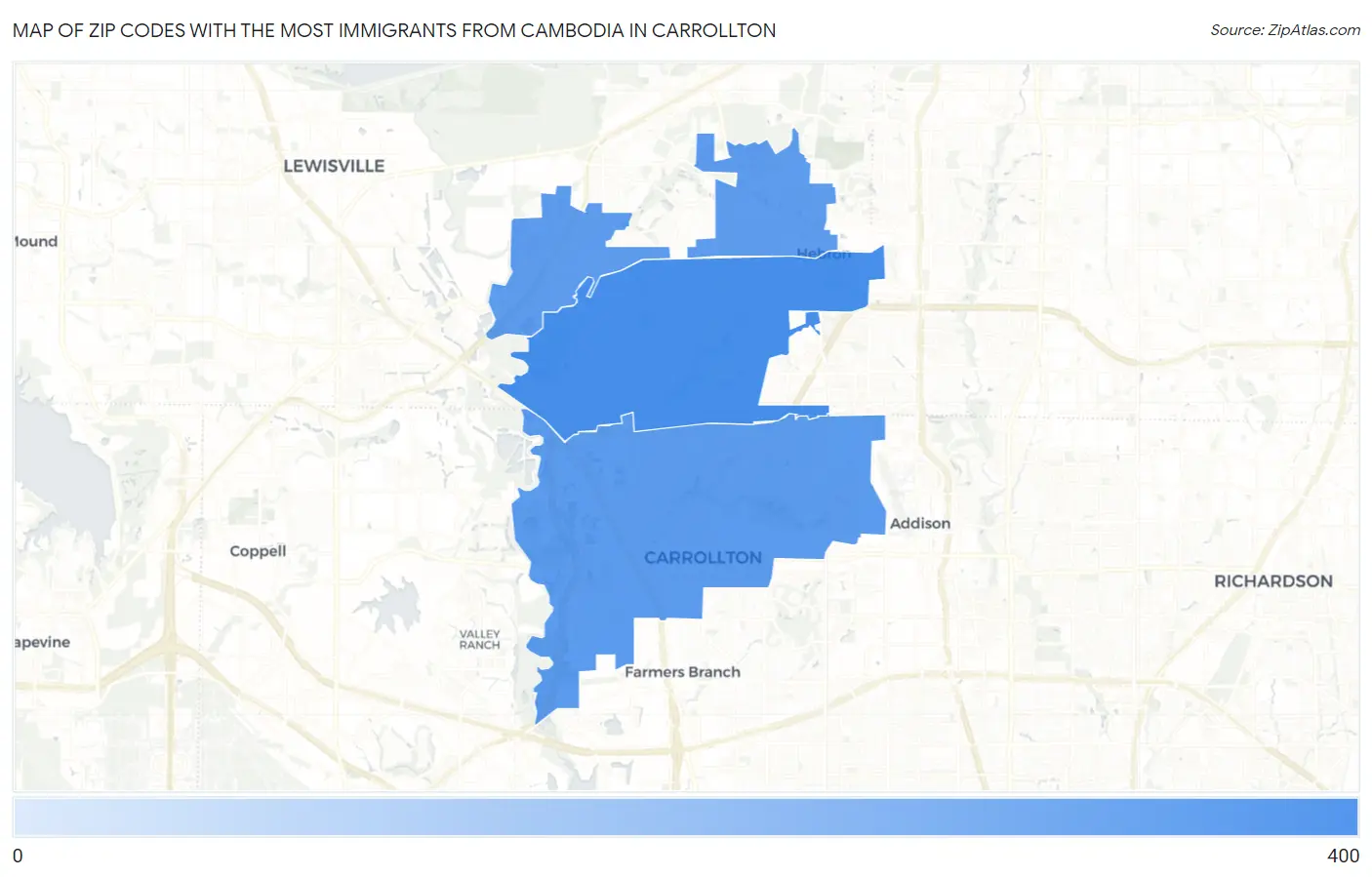 Zip Codes with the Most Immigrants from Cambodia in Carrollton Map