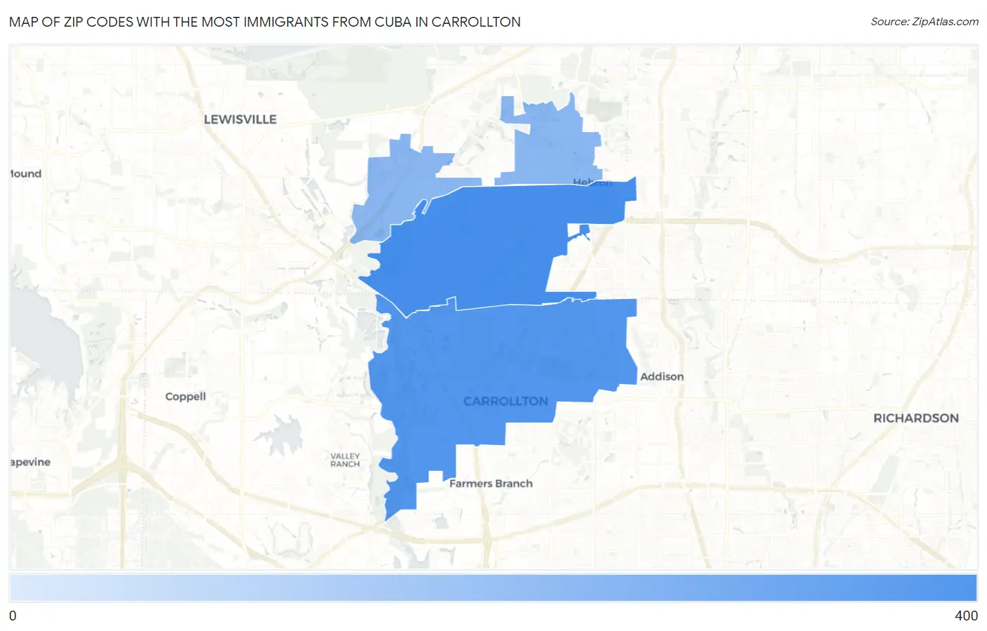 Zip Codes with the Most Immigrants from Cuba in Carrollton Map