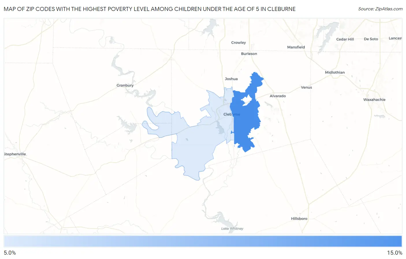 Zip Codes with the Highest Poverty Level Among Children Under the Age of 5 in Cleburne Map