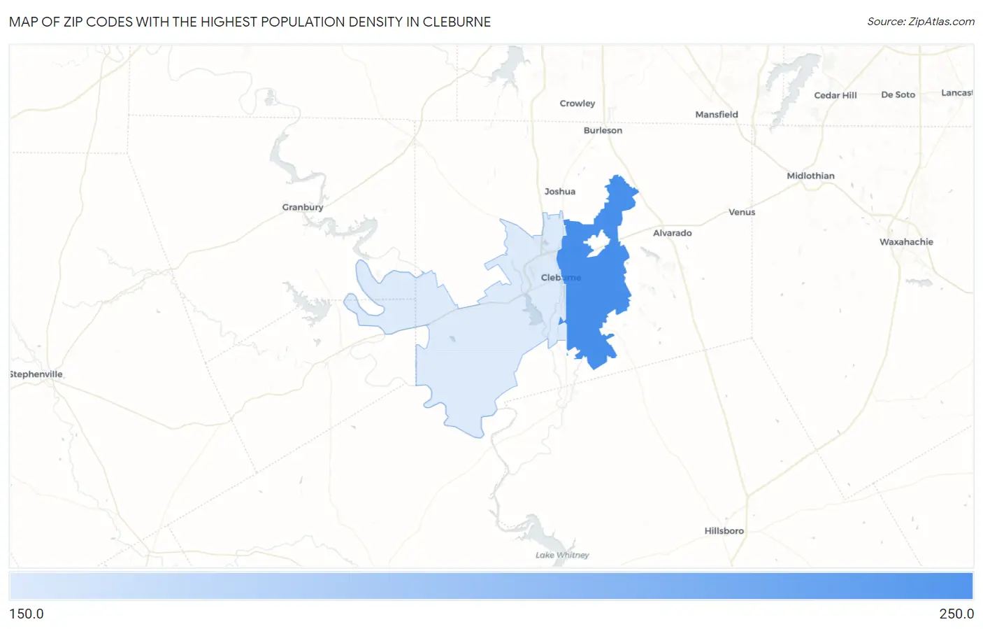 Zip Codes with the Highest Population Density in Cleburne Map