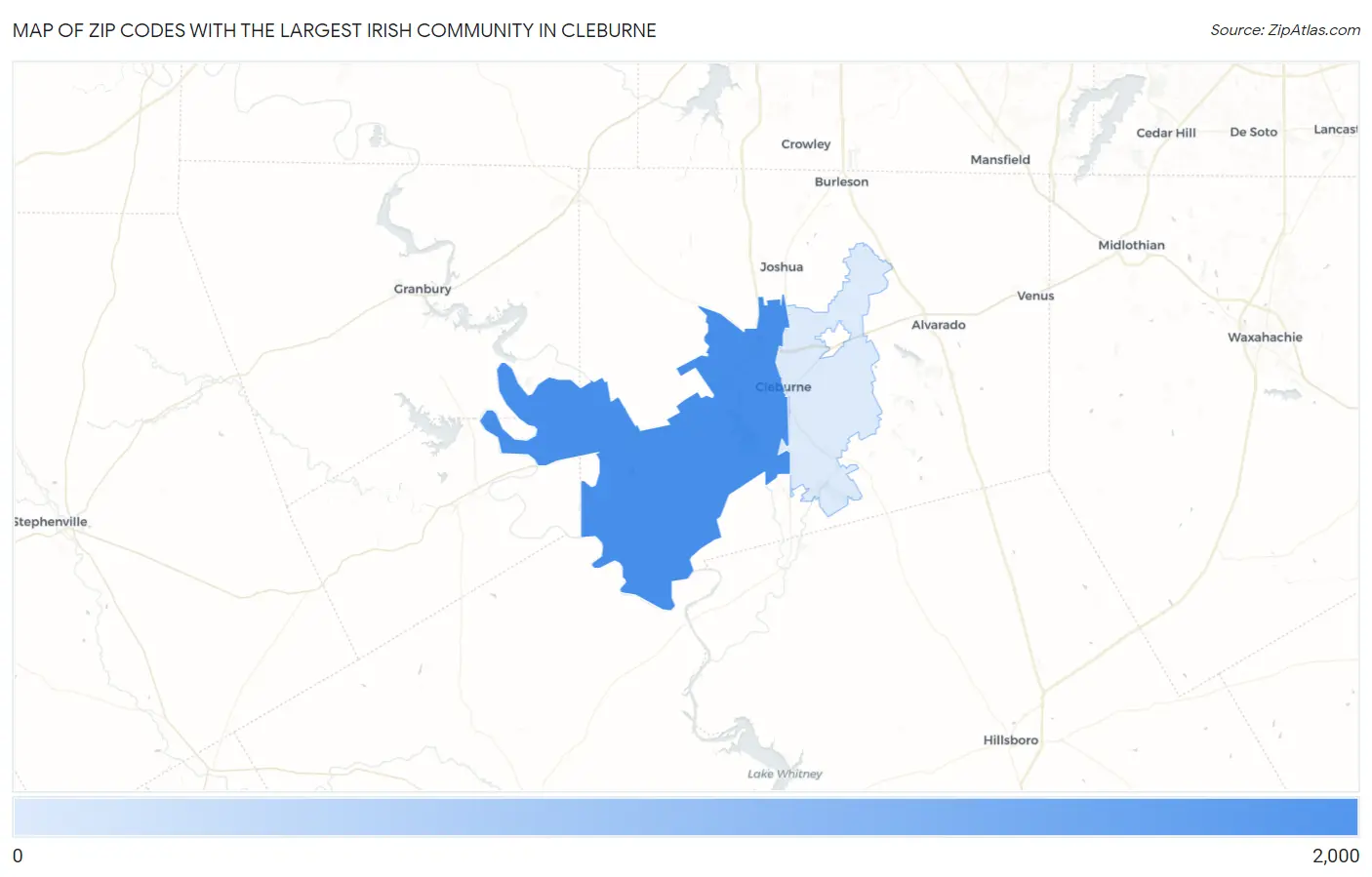 Zip Codes with the Largest Irish Community in Cleburne Map