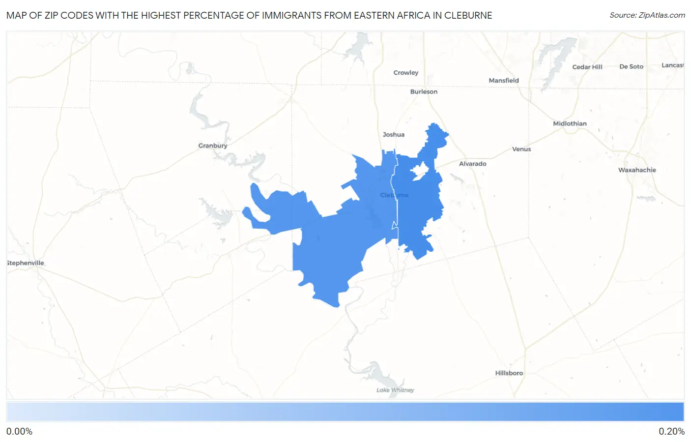 Zip Codes with the Highest Percentage of Immigrants from Eastern Africa in Cleburne Map