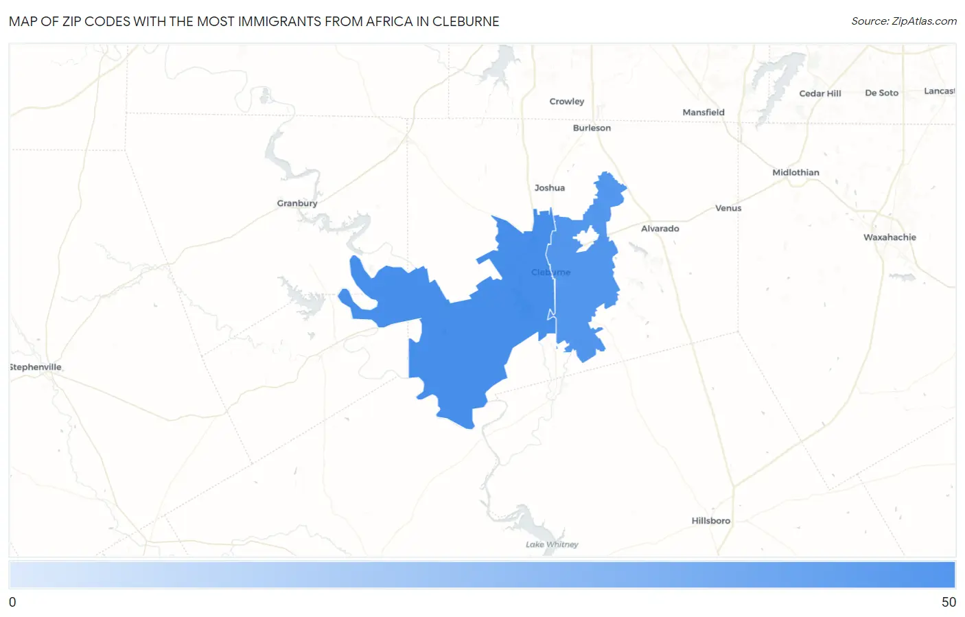 Zip Codes with the Most Immigrants from Africa in Cleburne Map