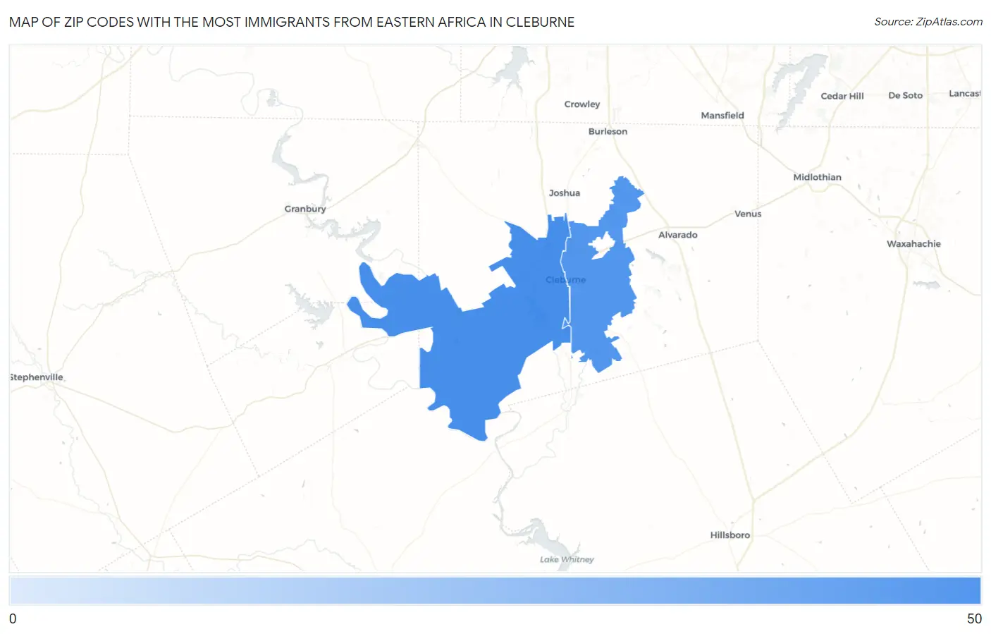 Zip Codes with the Most Immigrants from Eastern Africa in Cleburne Map