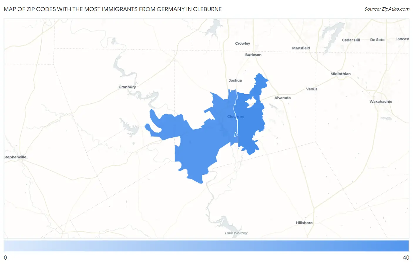 Zip Codes with the Most Immigrants from Germany in Cleburne Map