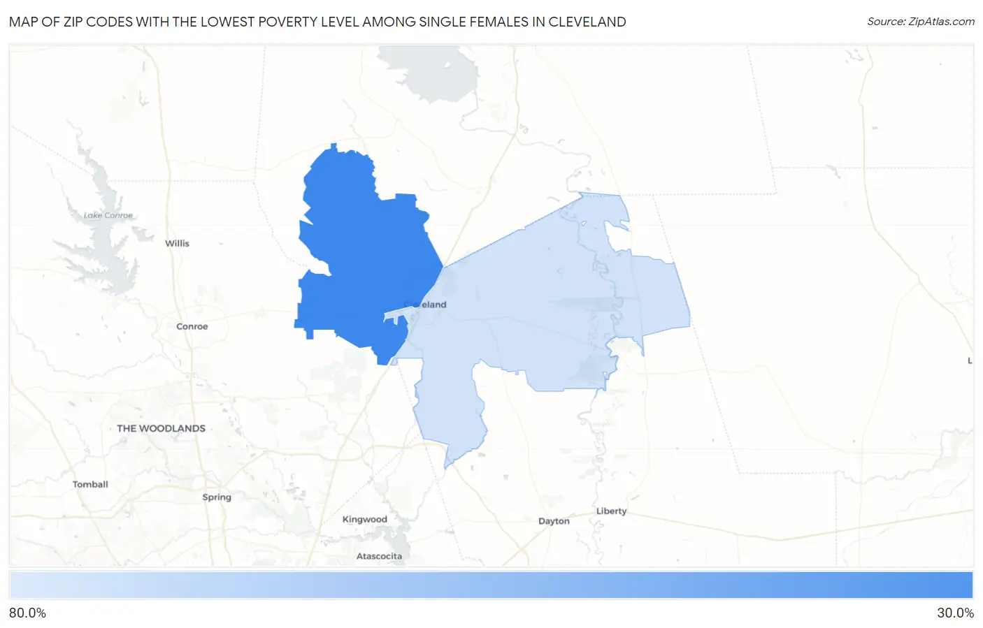 Zip Codes with the Lowest Poverty Level Among Single Females in Cleveland Map