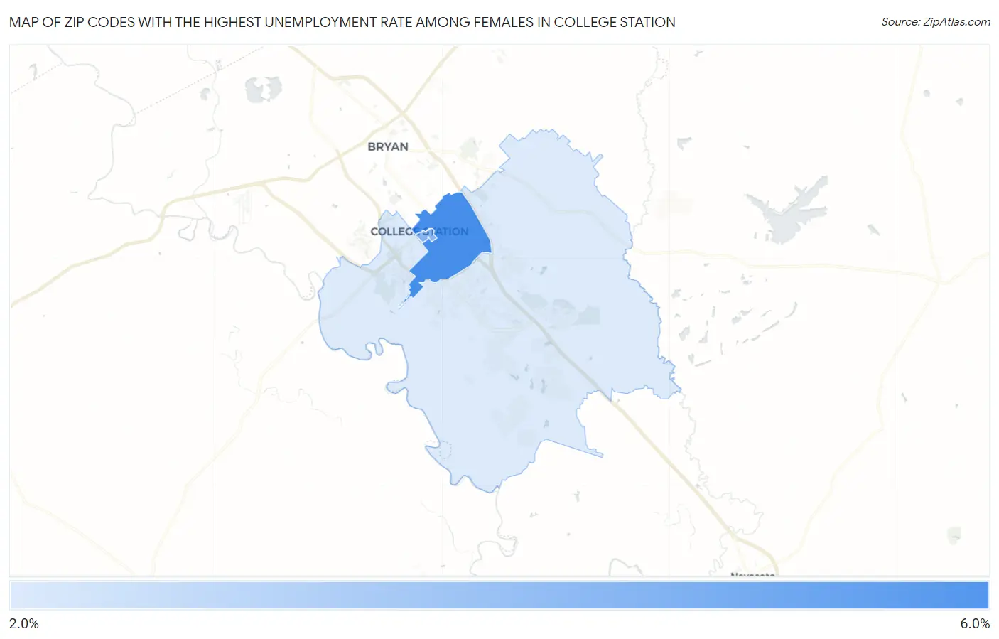 Zip Codes with the Highest Unemployment Rate Among Females in College Station Map