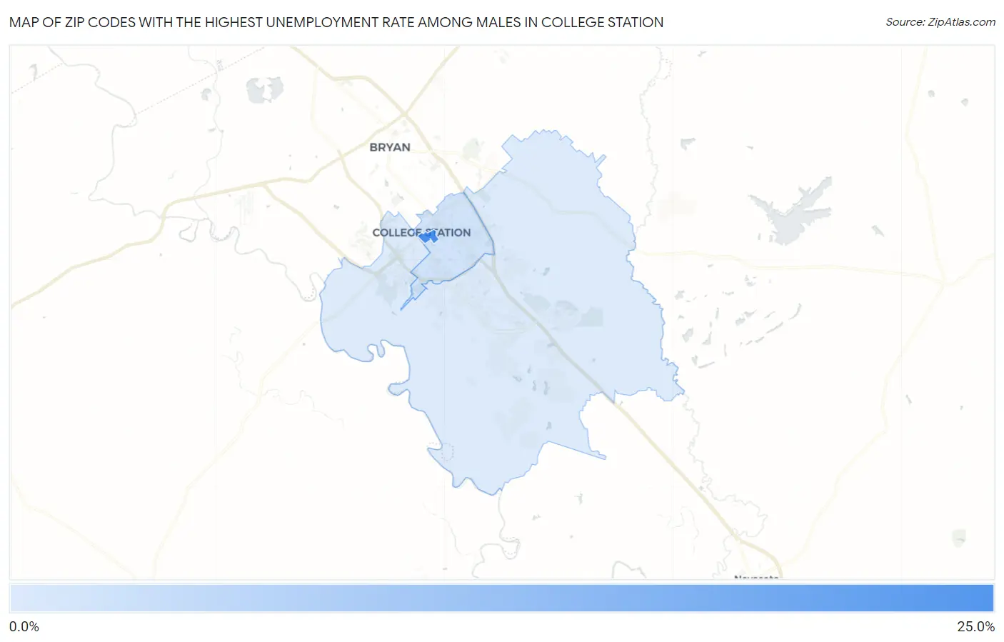 Zip Codes with the Highest Unemployment Rate Among Males in College Station Map