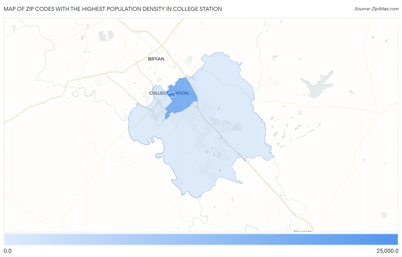 Zip Codes with the Highest Population Density in College Station Map