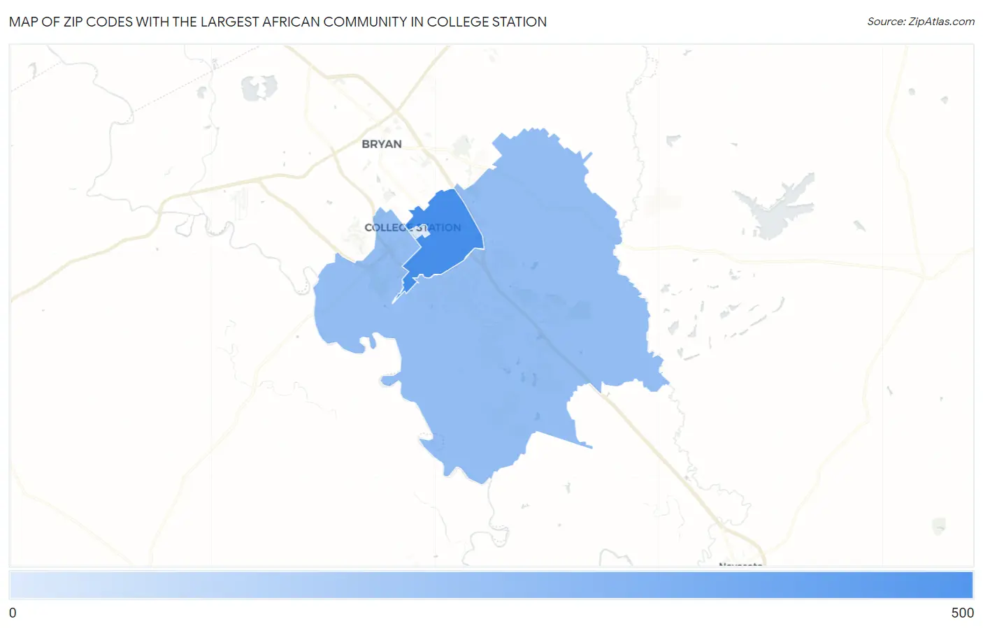 Zip Codes with the Largest African Community in College Station Map