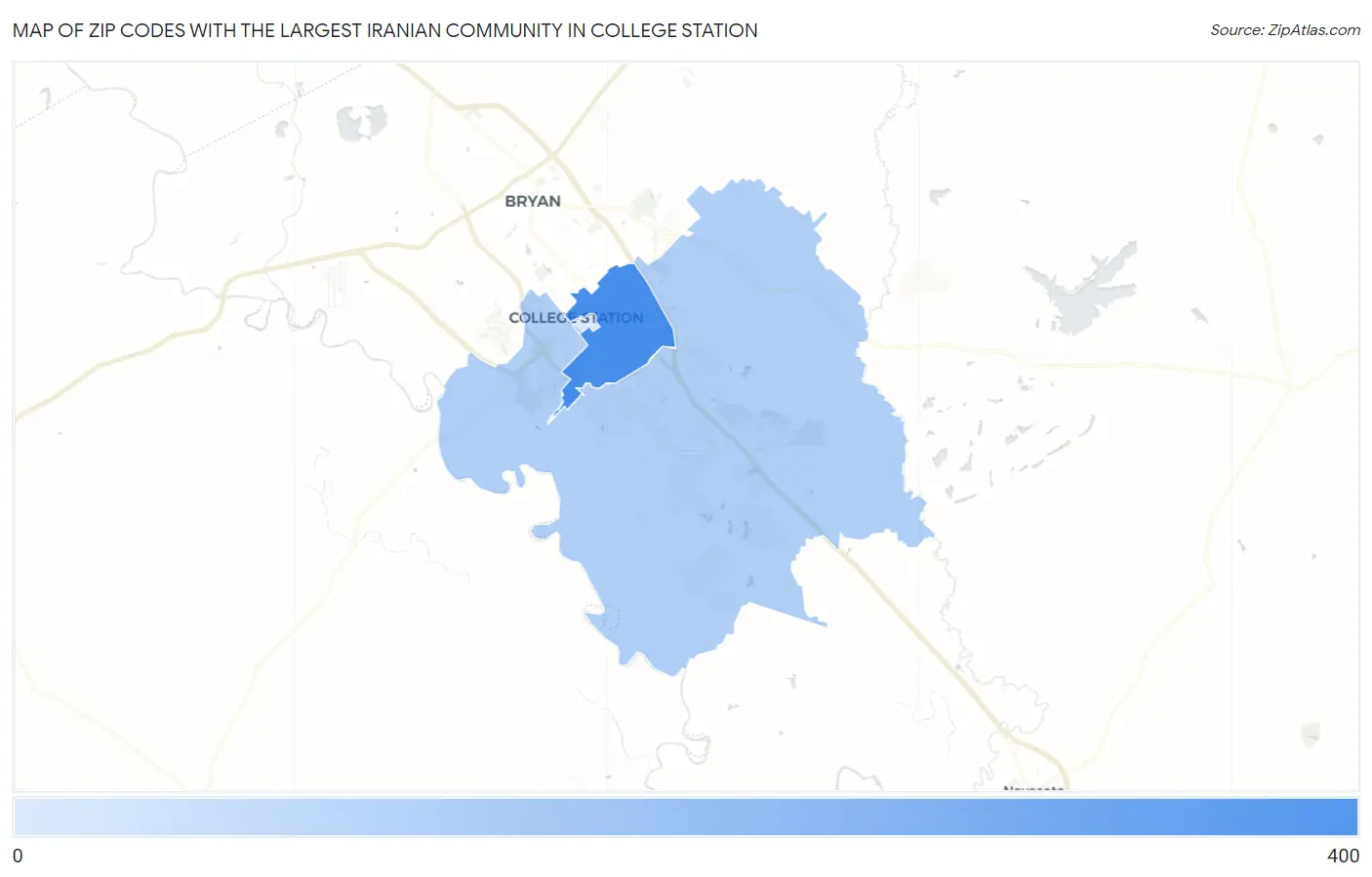 Zip Codes with the Largest Iranian Community in College Station Map