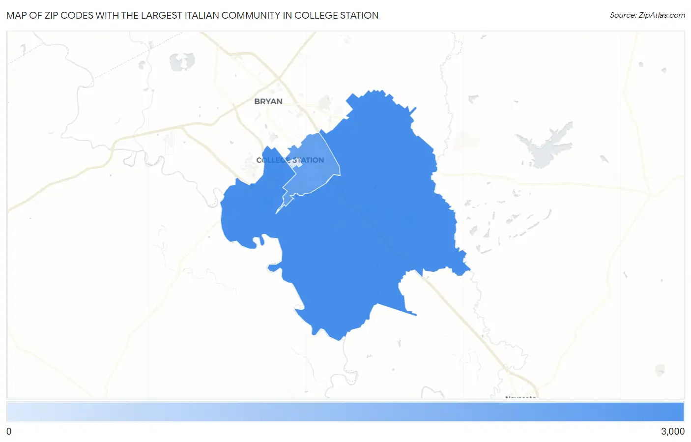 Zip Codes with the Largest Italian Community in College Station Map