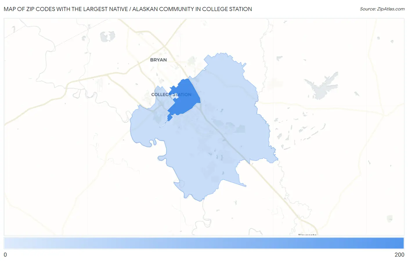 Zip Codes with the Largest Native / Alaskan Community in College Station Map