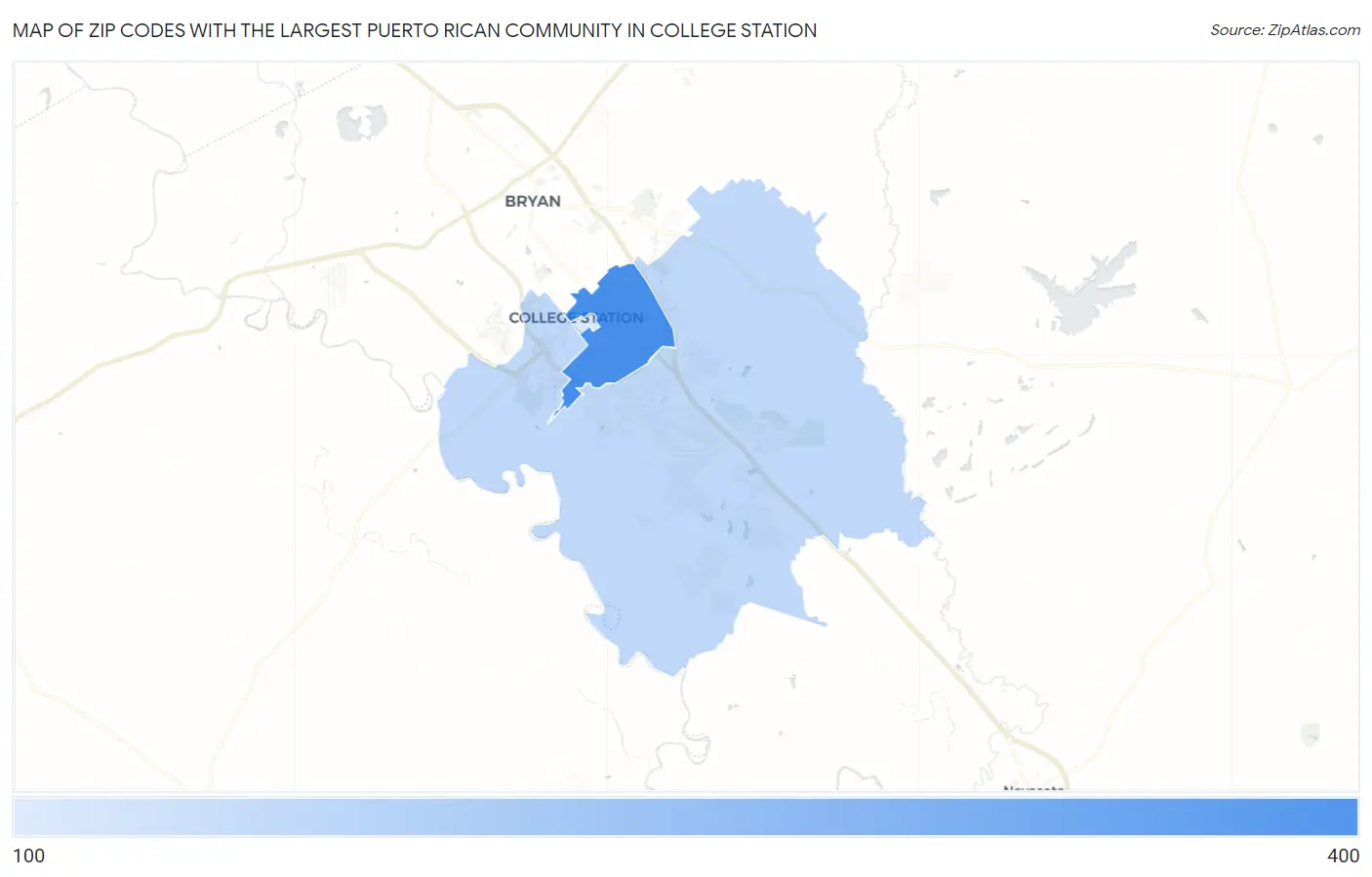 Zip Codes with the Largest Puerto Rican Community in College Station Map