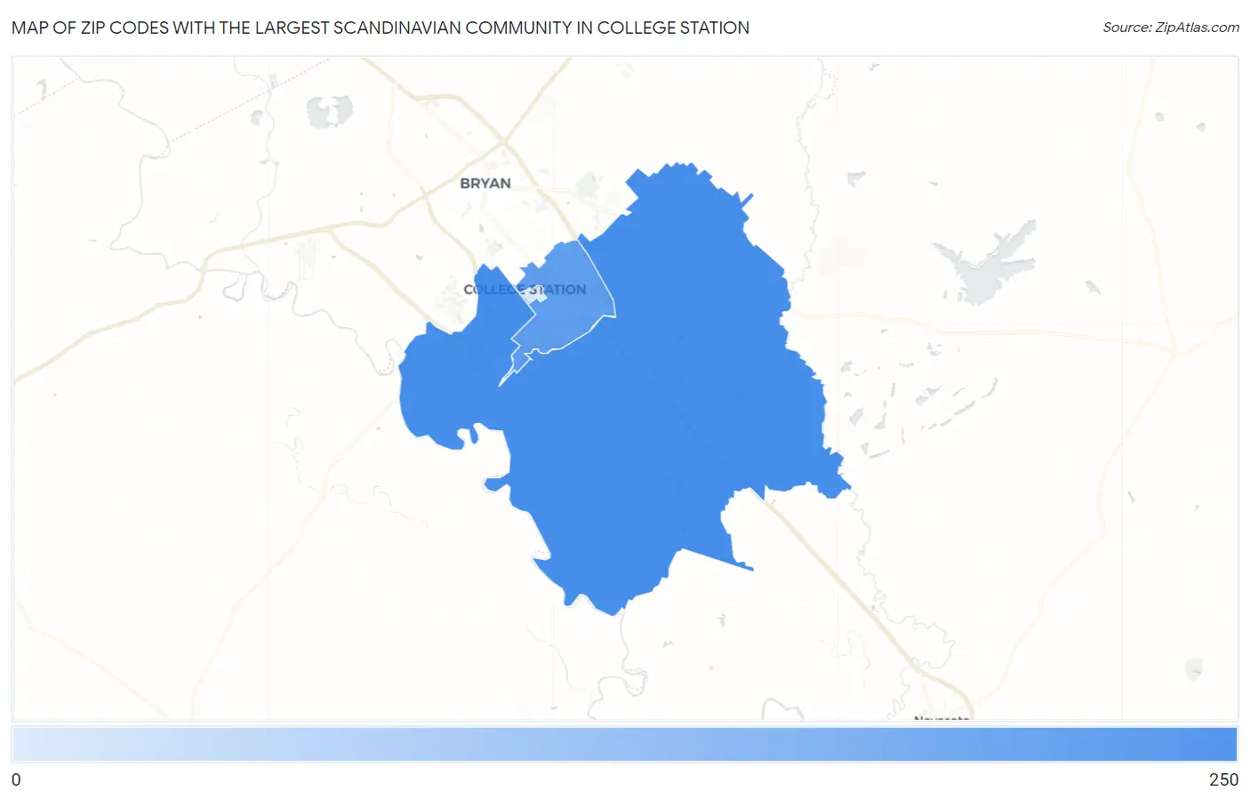 Zip Codes with the Largest Scandinavian Community in College Station Map