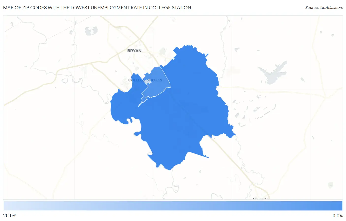 Zip Codes with the Lowest Unemployment Rate in College Station Map