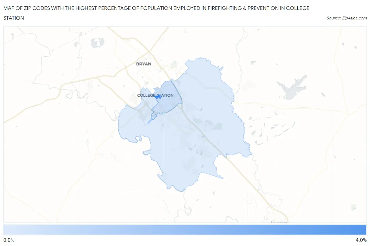 Zip Codes with the Highest Percentage of Population Employed in Firefighting & Prevention in College Station Map