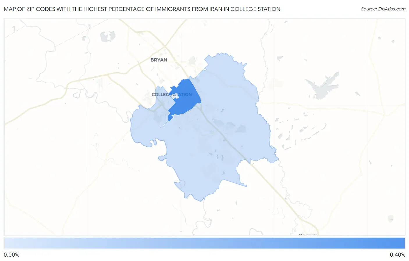 Zip Codes with the Highest Percentage of Immigrants from Iran in College Station Map