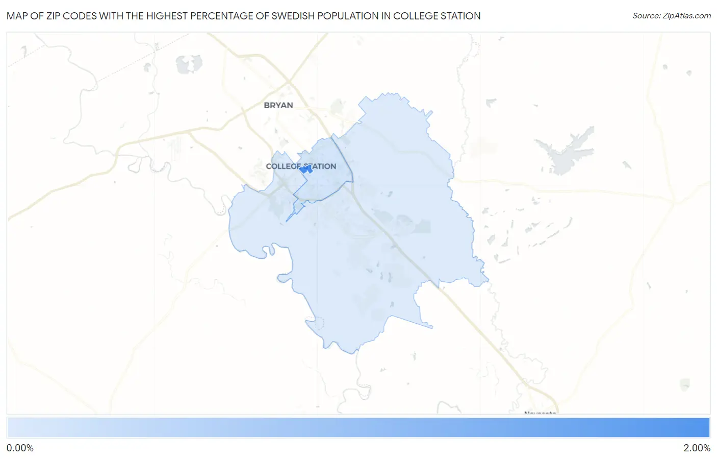 Zip Codes with the Highest Percentage of Swedish Population in College Station Map