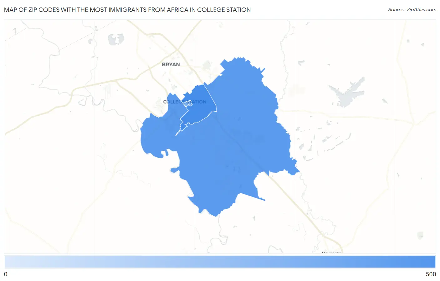 Zip Codes with the Most Immigrants from Africa in College Station Map