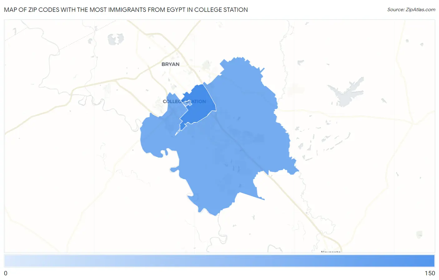 Zip Codes with the Most Immigrants from Egypt in College Station Map