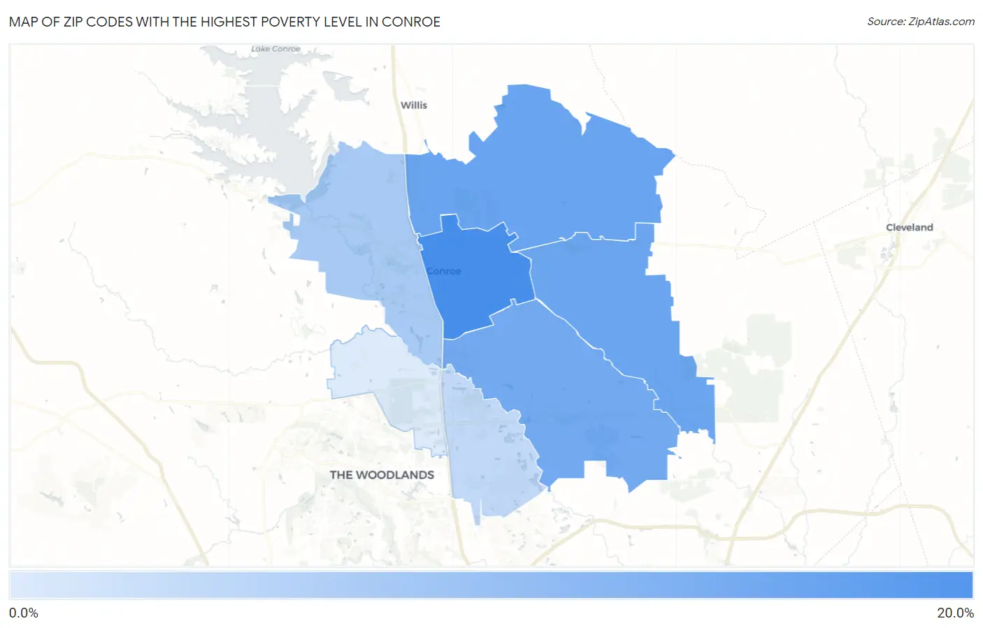 Zip Codes with the Highest Poverty Level in Conroe Map