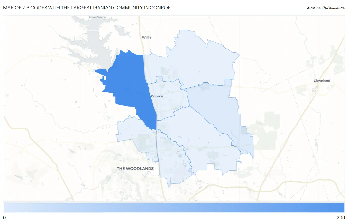 Zip Codes with the Largest Iranian Community in Conroe Map