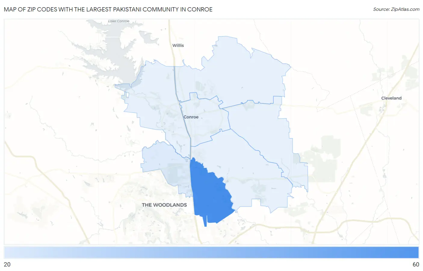 Zip Codes with the Largest Pakistani Community in Conroe Map