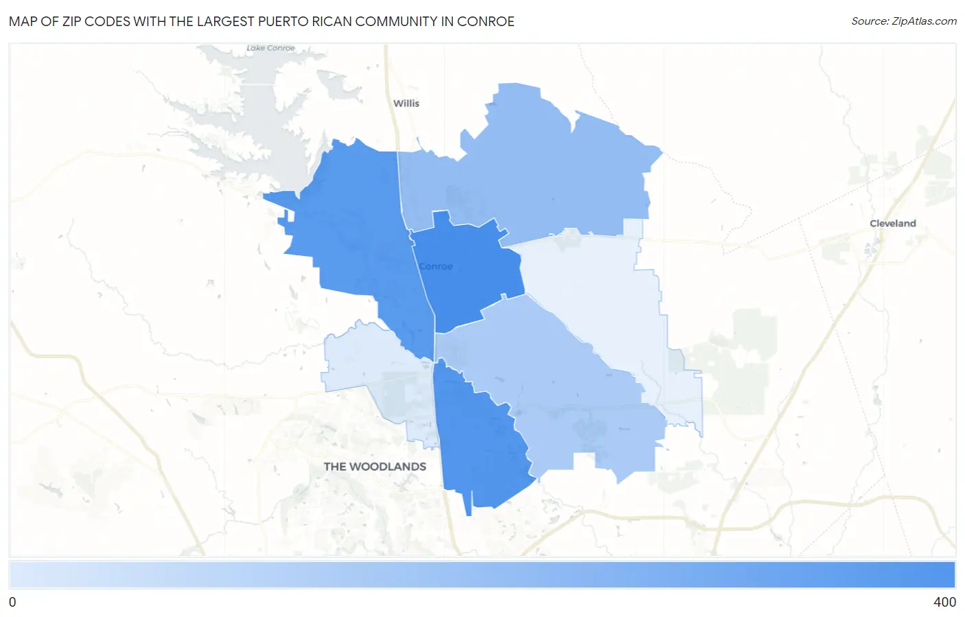 Zip Codes with the Largest Puerto Rican Community in Conroe Map