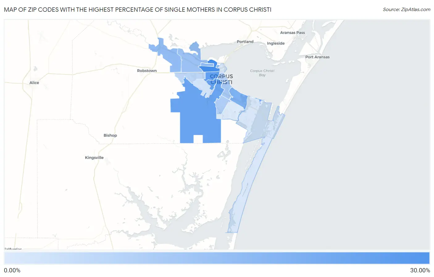 Zip Codes with the Highest Percentage of Single Mothers in Corpus Christi Map
