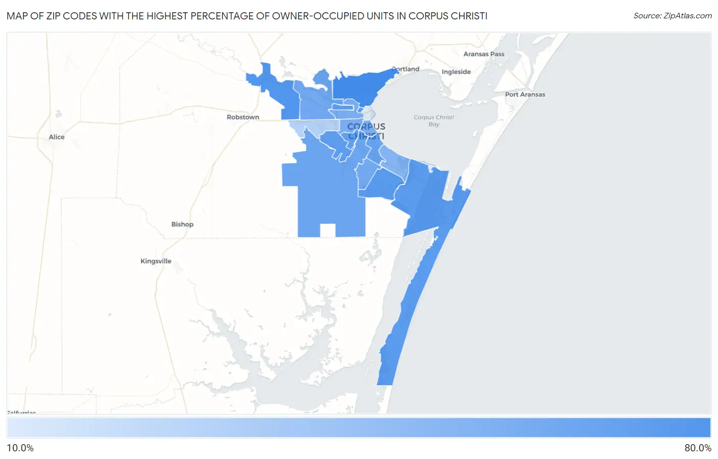Zip Codes with the Highest Percentage of Owner-Occupied Units in Corpus Christi Map
