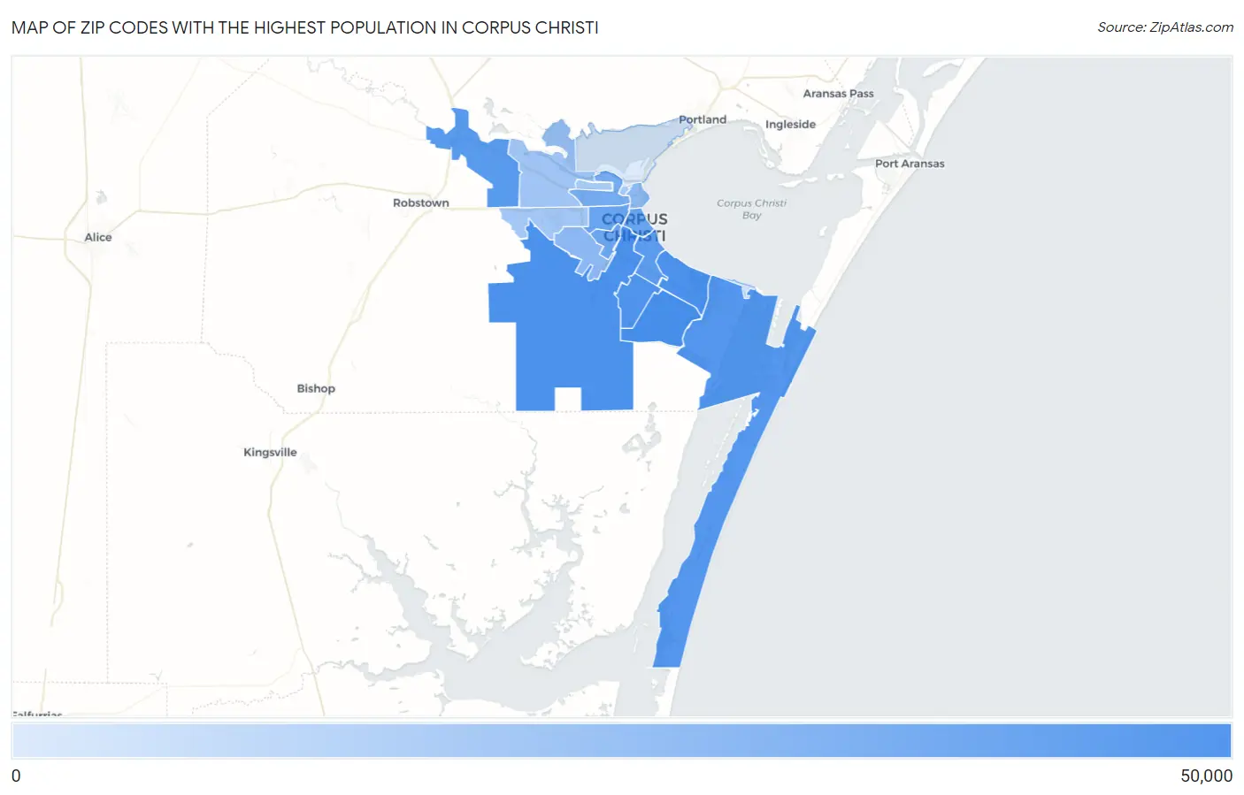 Zip Codes with the Highest Population in Corpus Christi Map