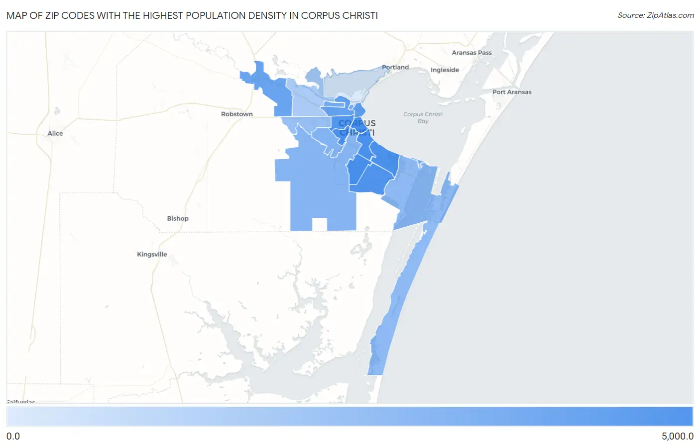 Zip Codes with the Highest Population Density in Corpus Christi Map