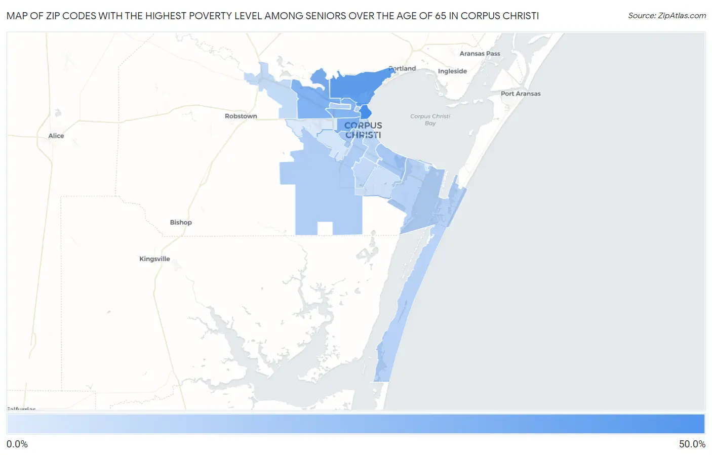 Zip Codes with the Highest Poverty Level Among Seniors Over the Age of 65 in Corpus Christi Map