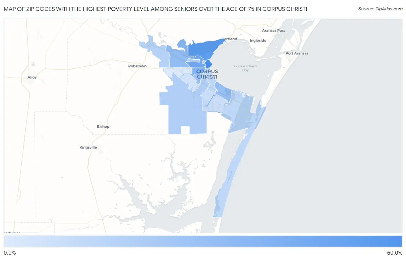 Zip Codes with the Highest Poverty Level Among Seniors Over the Age of 75 in Corpus Christi Map