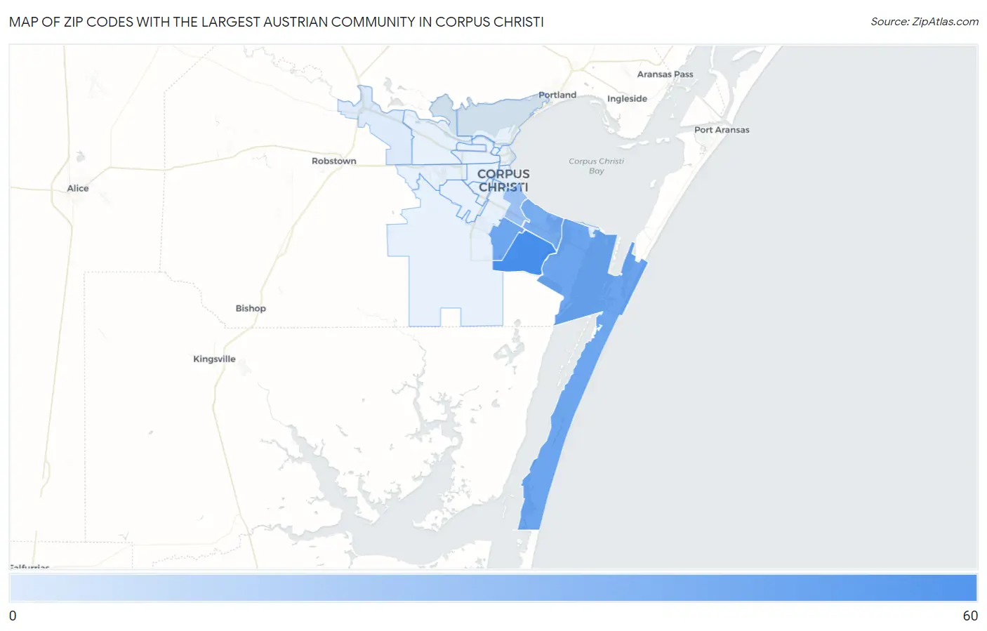Zip Codes with the Largest Austrian Community in Corpus Christi Map