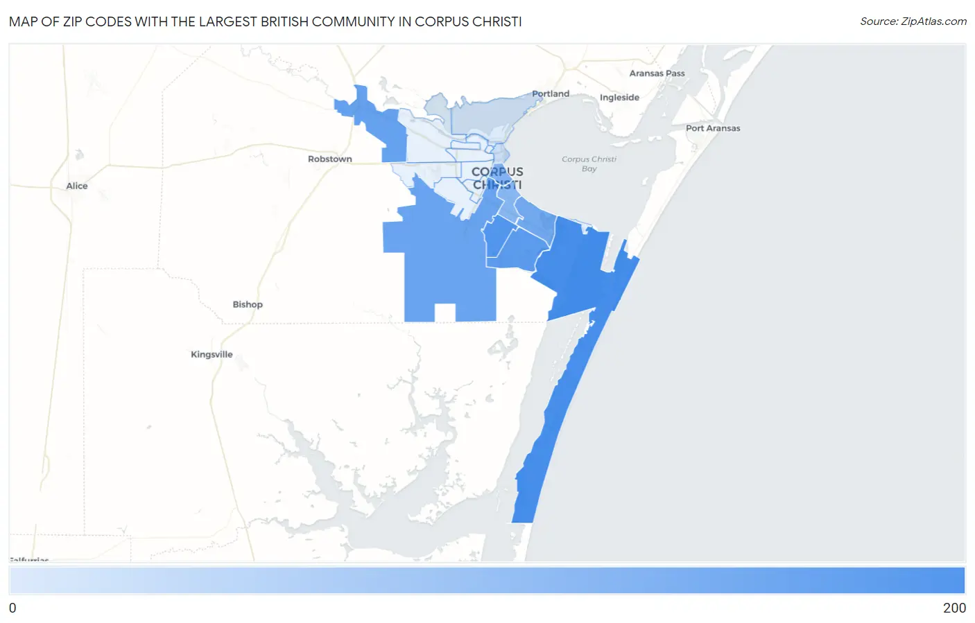 Zip Codes with the Largest British Community in Corpus Christi Map