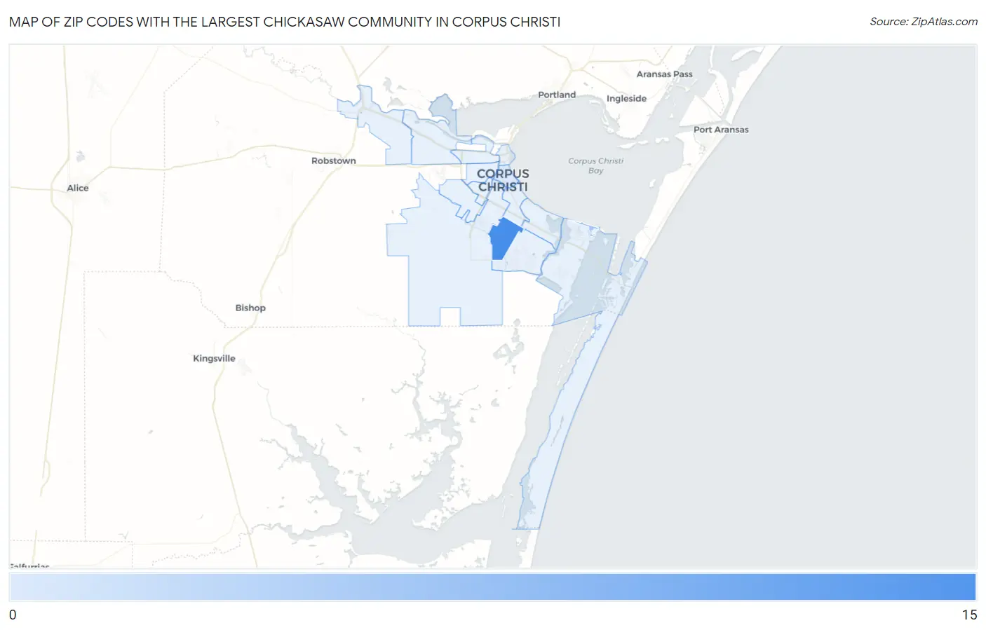 Zip Codes with the Largest Chickasaw Community in Corpus Christi Map